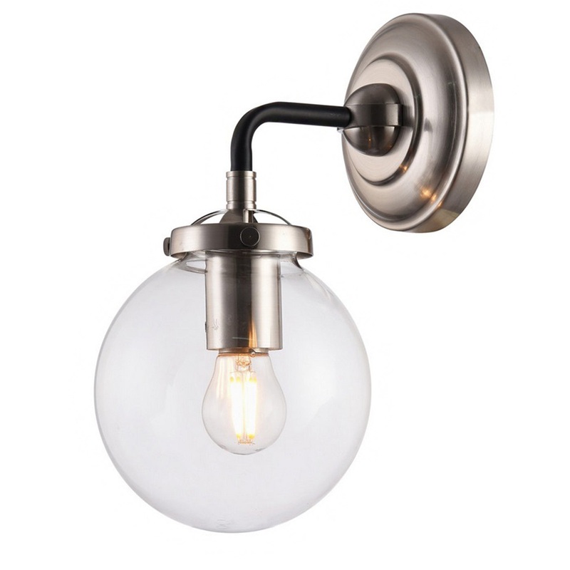One Light Wall Sconce in Polished Nickel & Black