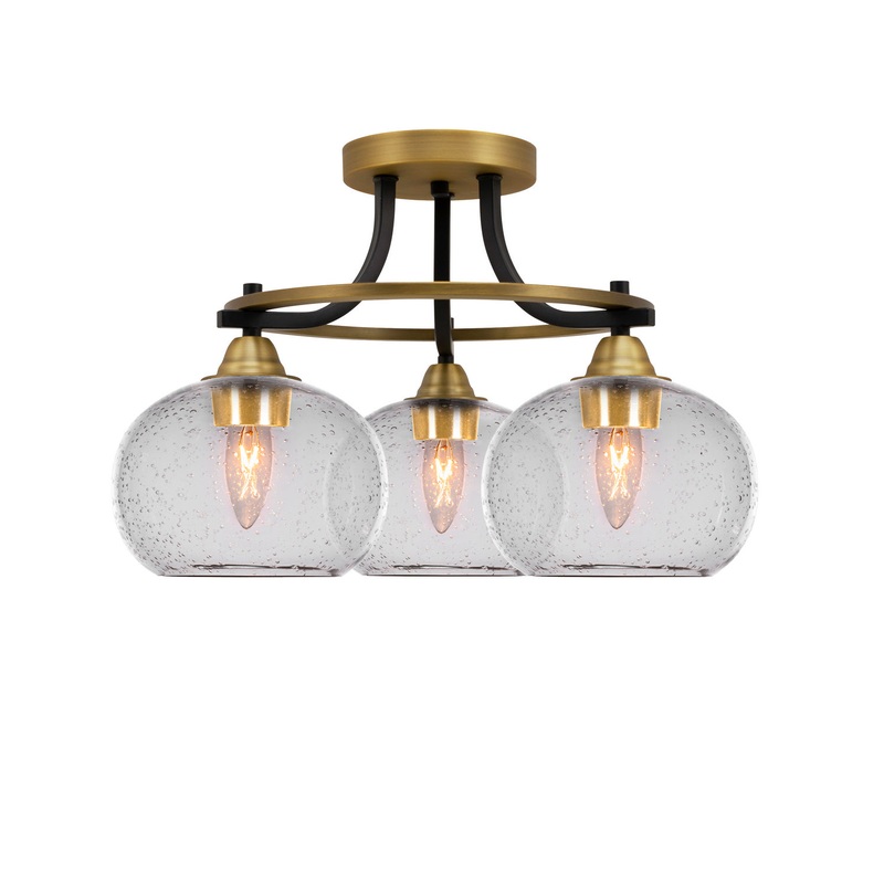 Paramount Three Light Semi-Flush Mount in Matte Black & Brass