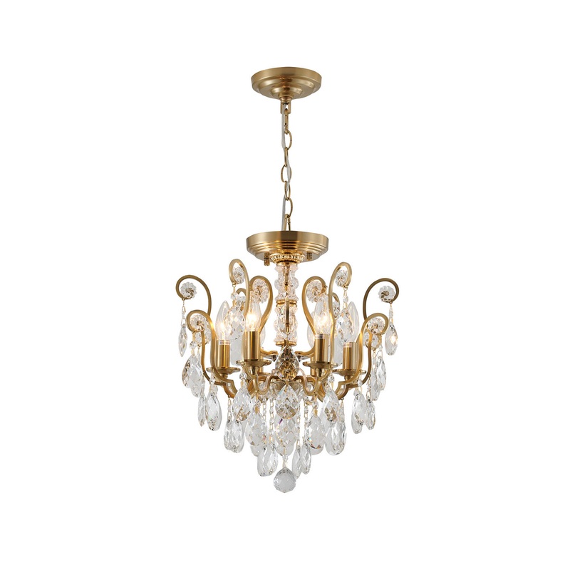 Six Light Chandelier in Antique Brass