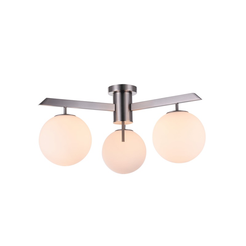 Three Light Flush Mount in Shiny Nickel