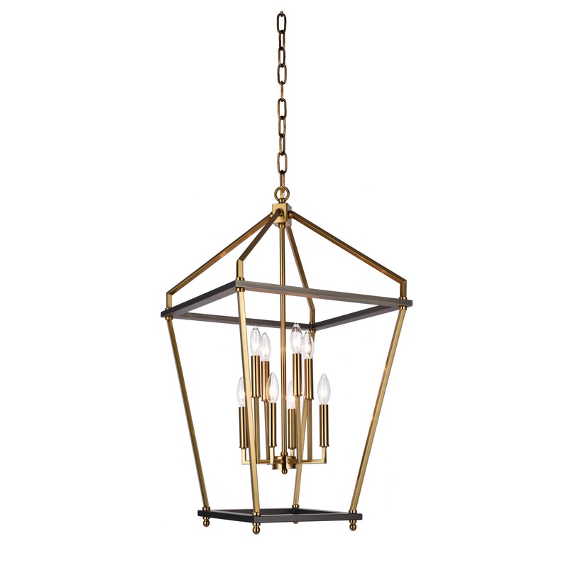 Eight Light Chandelier in Antique Brass & Black