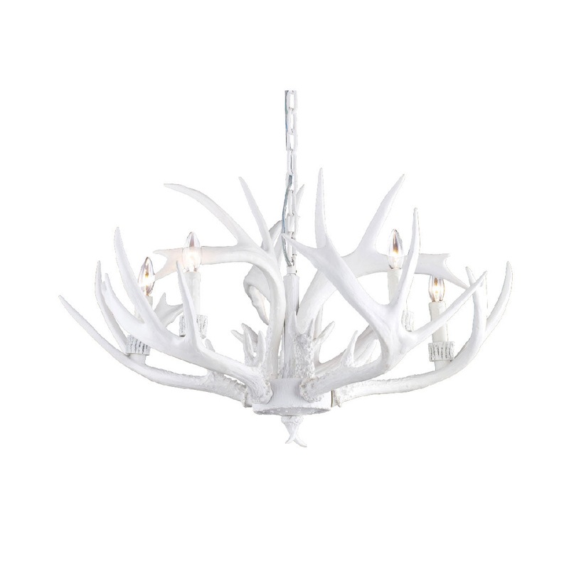 Five Light Antler Pendant in White