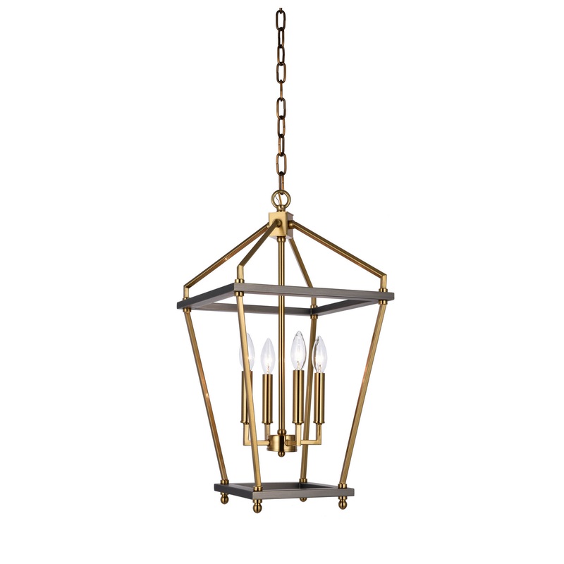 Five Light Chandelier in Antique Brass & Black