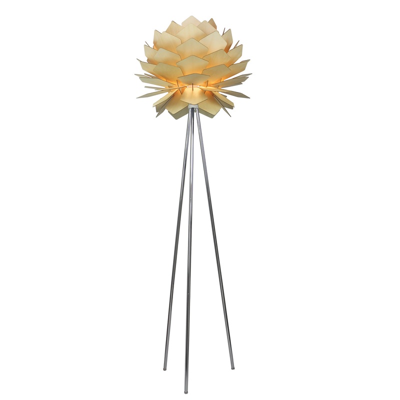 One Light Floor Lamp in Natural Wood