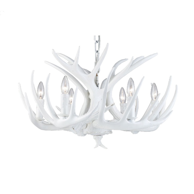 Six Light Antler Pendant in White