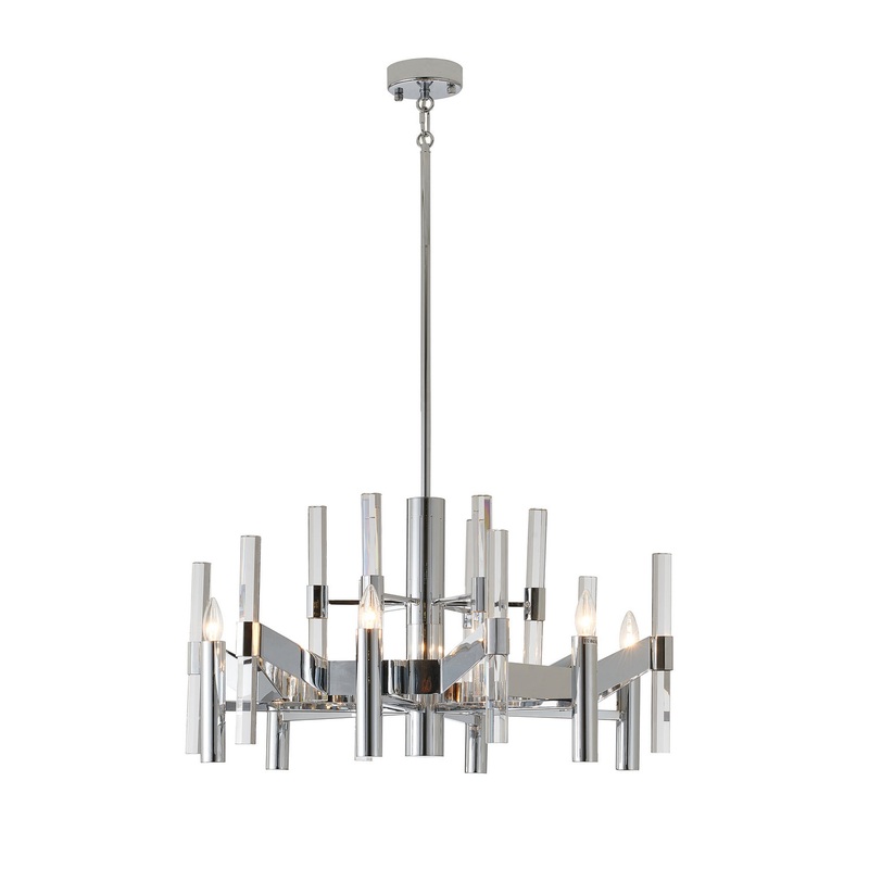 Six Light Chandelier in Metal & Crystal