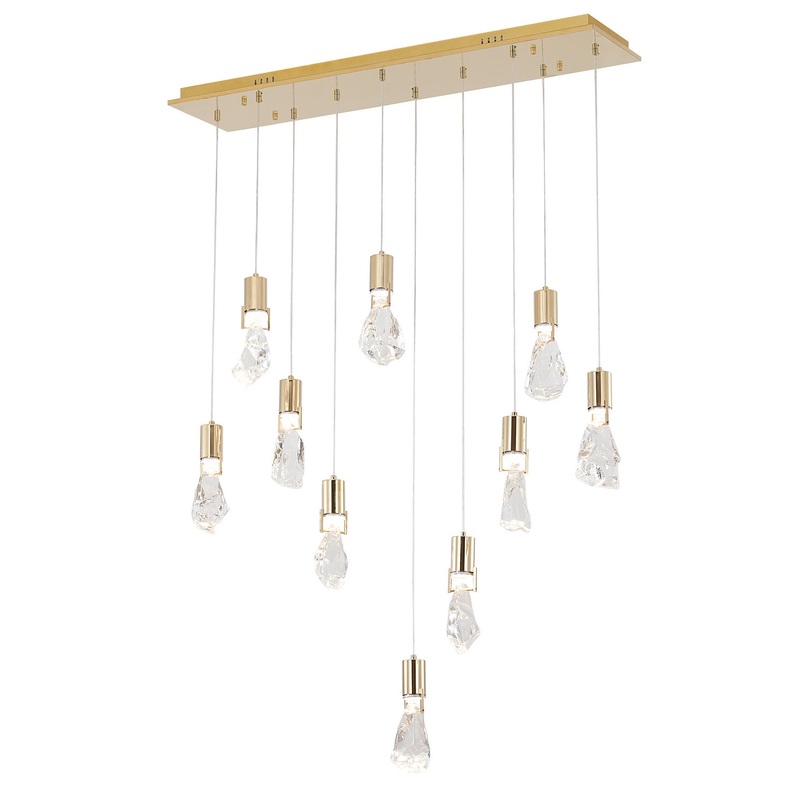Ten Light Chandelier in Brushed Gold