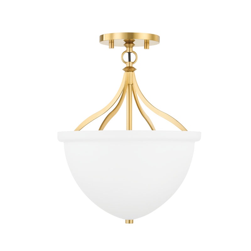 Browne One Light Semi Flush in Aged Brass