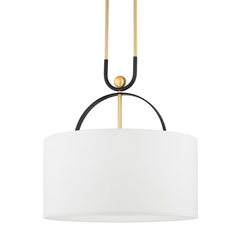 Campbell Hall Three Light Pendant in Aged Brass/Black Brass Combo