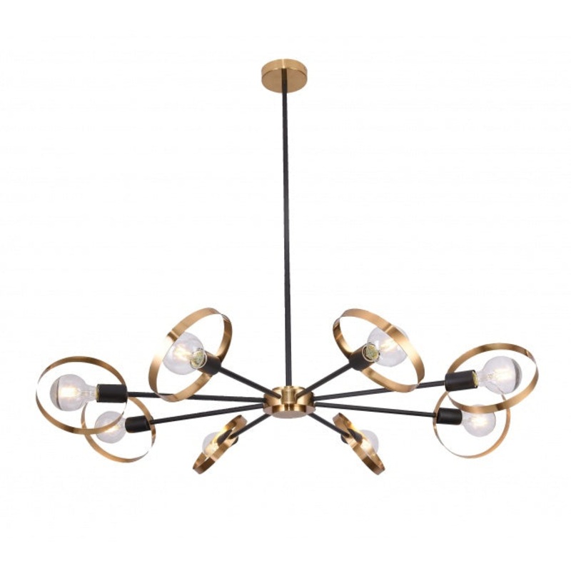 Eight Light Chandelier in Black & Brushed Brass