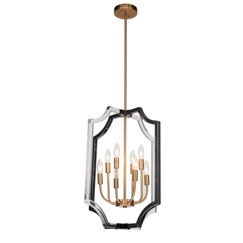 Eight Light Chandelier in Black & Clear