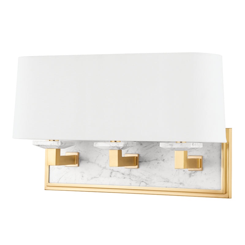 Elwood Three Light Bath Bracket in Aged Brass