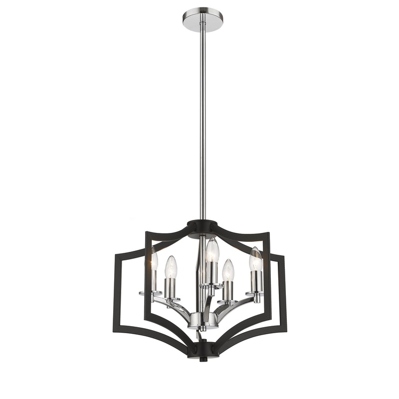 Five Light Pendant in Black & Chrome