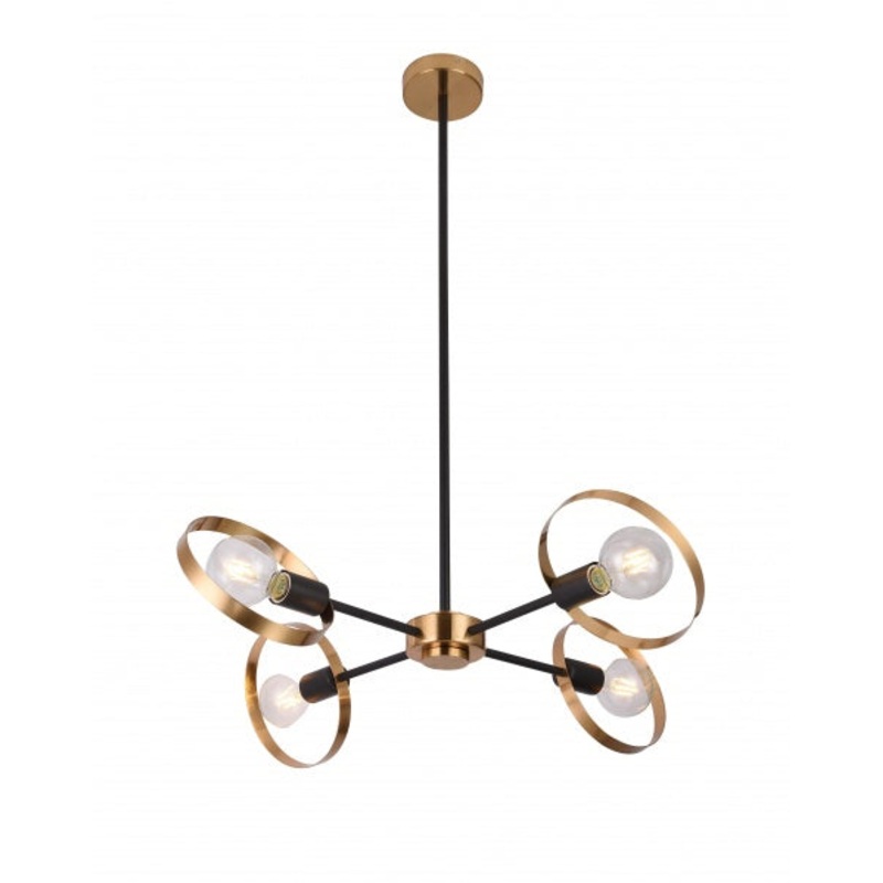 Four Light Chandelier in Black & Brushed Brass