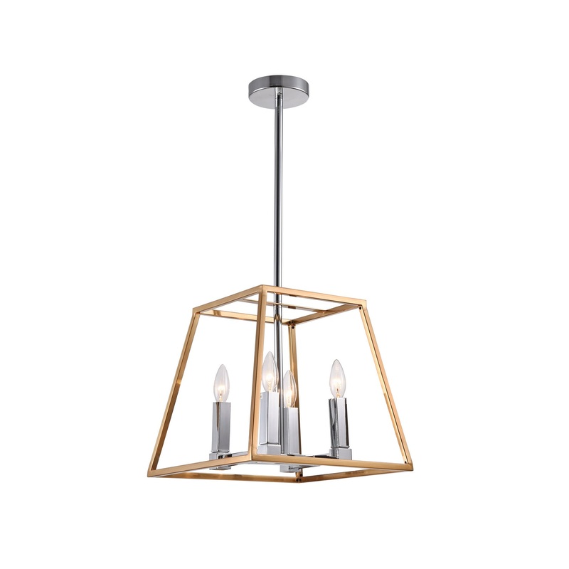 Four Light Chandelier in Gold & Chrome