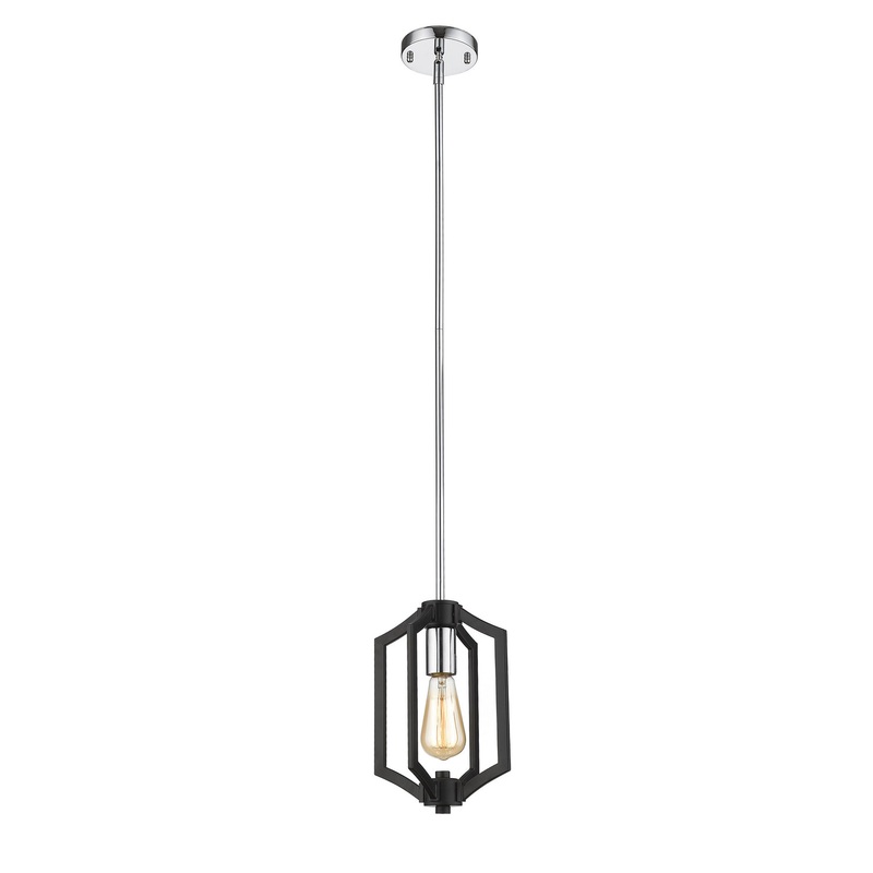 One Light Pendant in Black & Chrome