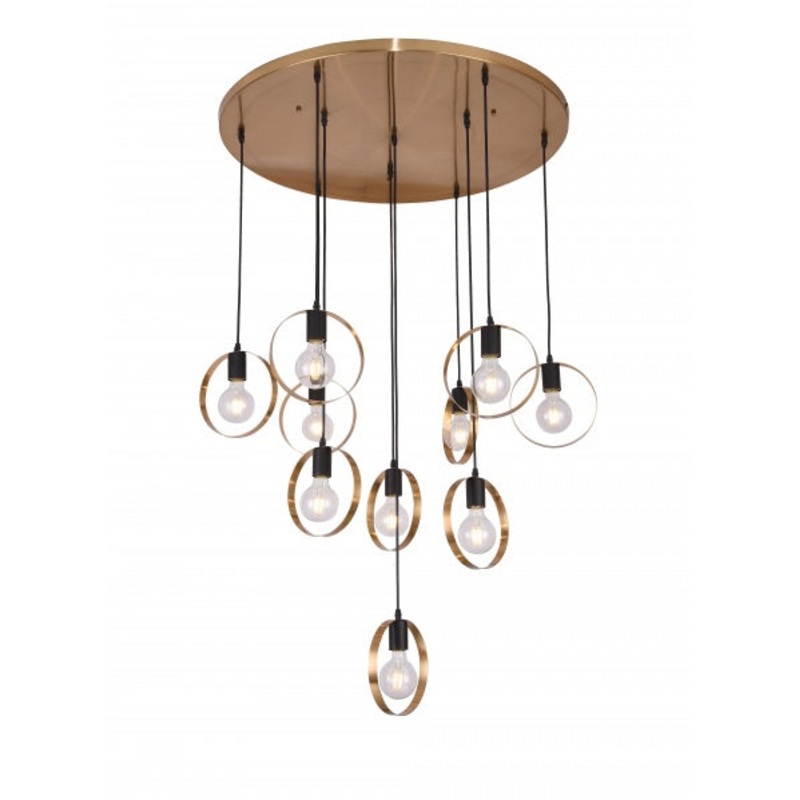 Ten Light Chandelier in Black & Brushed Brass