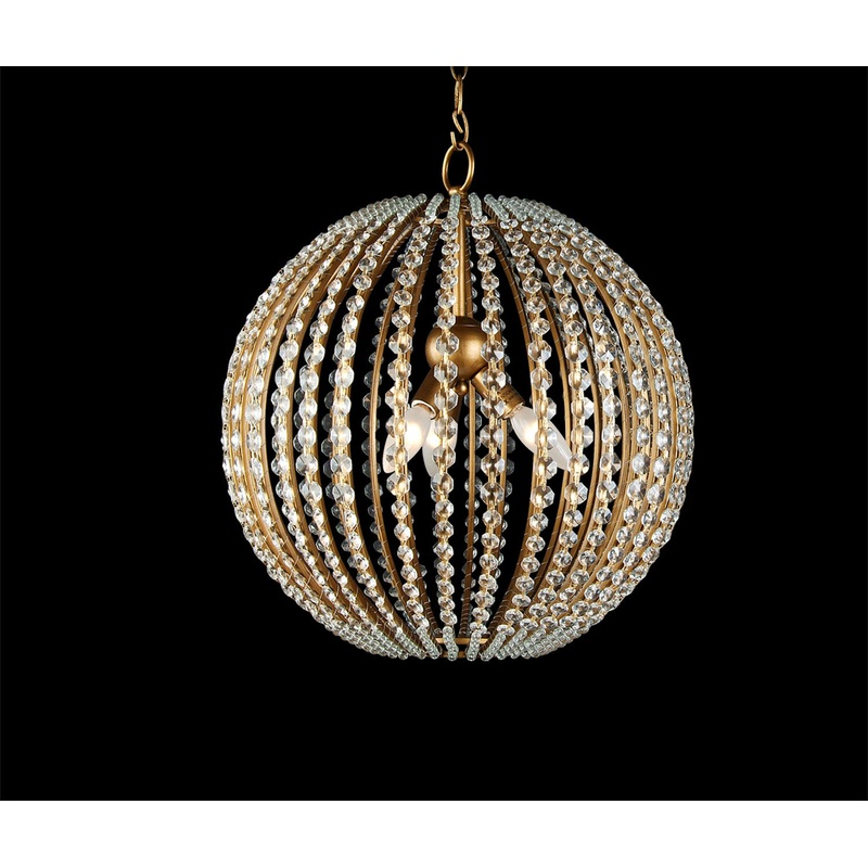 Three Light Round Gold Frame Clear Crystal Ceil in Gold