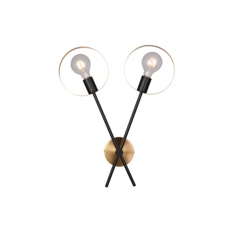 Two Light Wall Sconce in Black & Brushed Brass