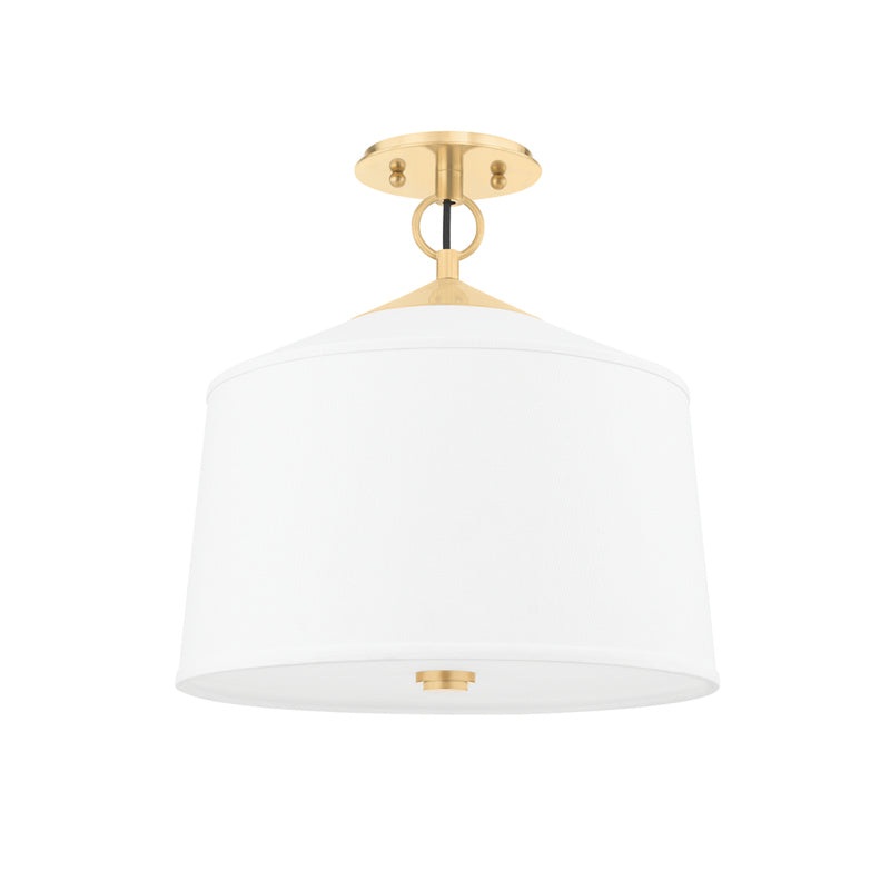 White Plains One Light Semi Flush Mount in Aged Brass