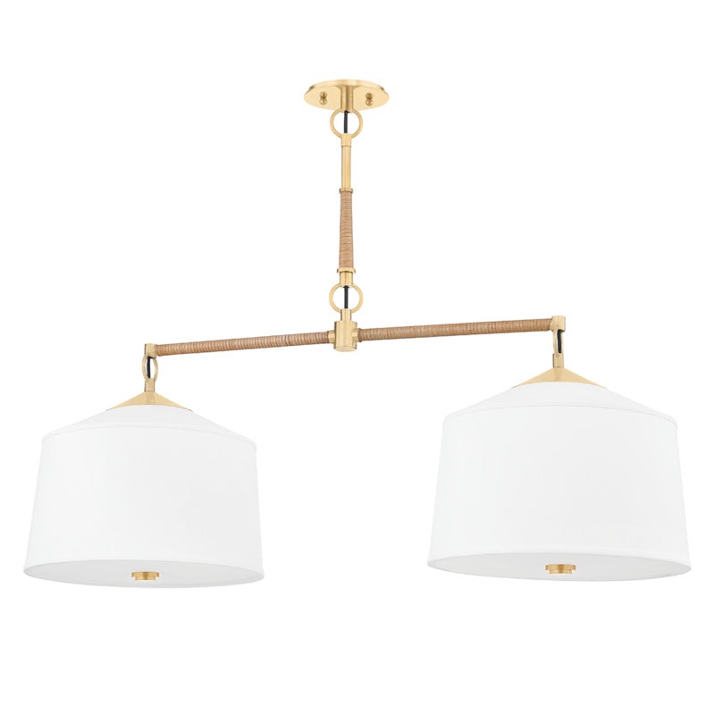 White Plains Two Light Island Pendant in Aged Brass