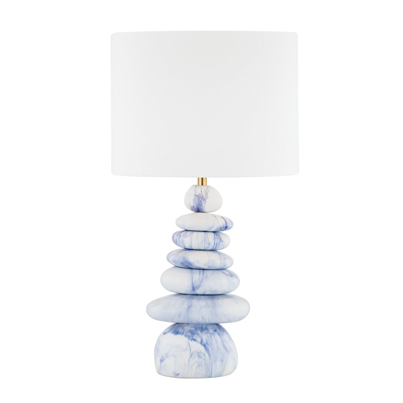 Fenton One Light Table Lamp in Aged Brass/Ceramic Marbled Blue