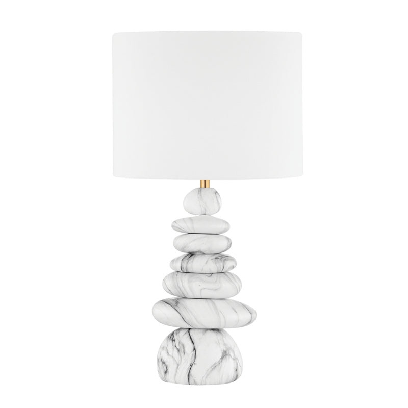 Fenton One Light Table Lamp in Aged Brass/Ceramic Marbled Gray
