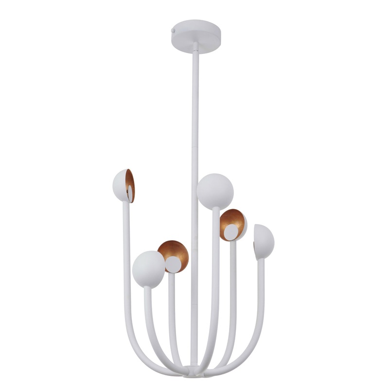 Foundry Six Light Chandelier in Matte White/Gold Leaf