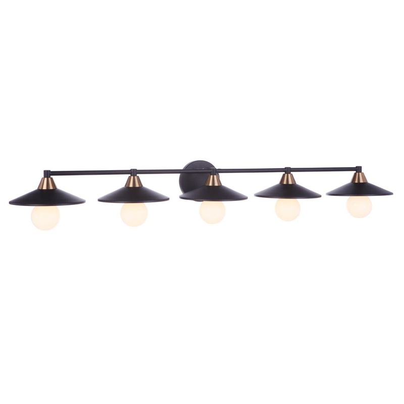 Isaac Five Light Vanity in Flat Black/Satin Brass