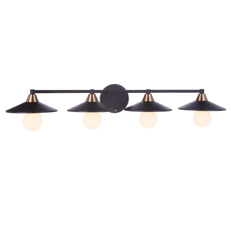 Isaac Four Light Vanity in Flat Black/Satin Brass