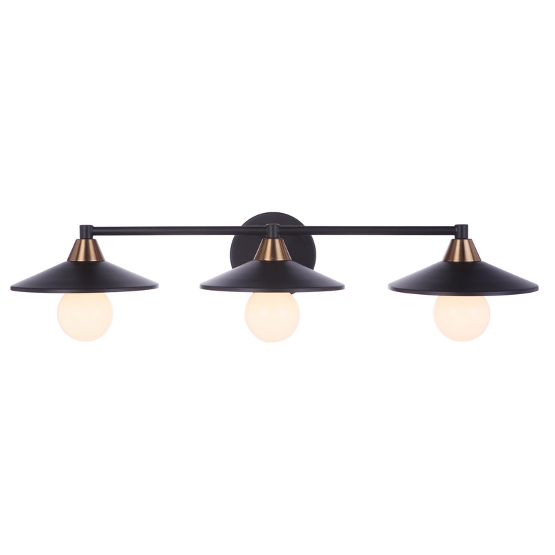 Isaac Three Light Vanity in Flat Black/Satin Brass