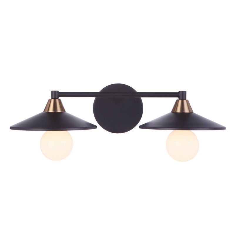 Isaac Two Light Vanity in Flat Black/Satin Brass