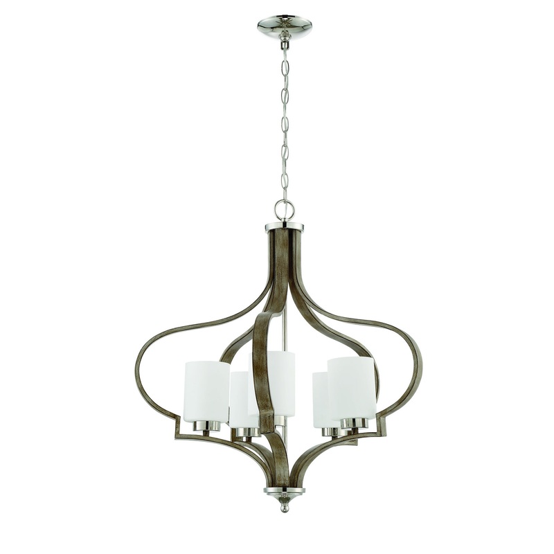 Jasmine Five Light Chandelier in Polished Nickel/Weathered Fir