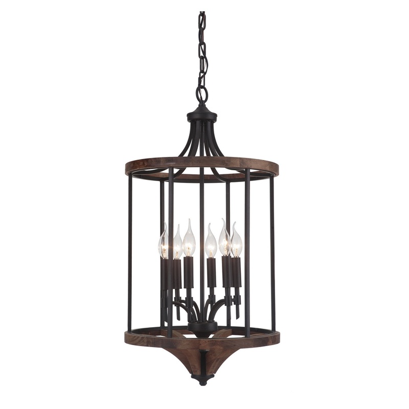 Tahoe Six Light Foyer Pendant in Espresso/Whiskey Barrel